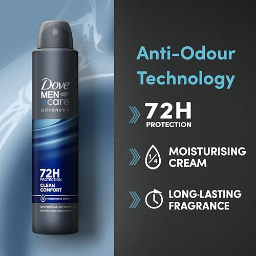 Dove Men+Care Advanced Clean Comfort Anti-Perspirant Aerosol Deodorant Spray with Anti-Odour technology & ¼ moisturising cream for 72 hour protection against sweat and odour 200 ml - Image 4