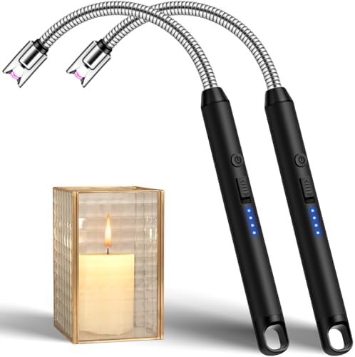 LcFun Stabfeuerzeug USB Aufladbar, Lichtbogen Feuerzeug Elektrisch mit Längerer Hals, Sicherheitsschloss, Typ C Aufladbar Plasma Feuerzeug Kerzenanzünder für Küche, Kamin, Feuerwer