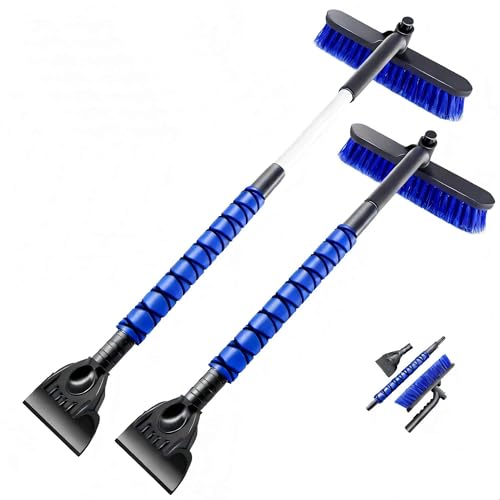 Cute Dear 39 Extendable Snow Brush with Ice Scraper & Squeegee for Car Windshield Rotating Auto Snow Brush with Foam Grip Heavy Duty Car Snow Brush and Ice Scraper Combo for Truck SUV Blue
