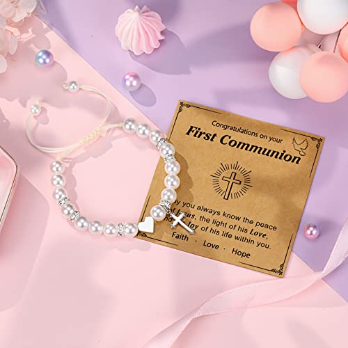 UNGENT THEM Girls Cross Heart Bracelet, Baptism First Communion Easter Confirmation Birthday Christmas Gifts for Granddaughter Daughter Niece Teen Girls 5