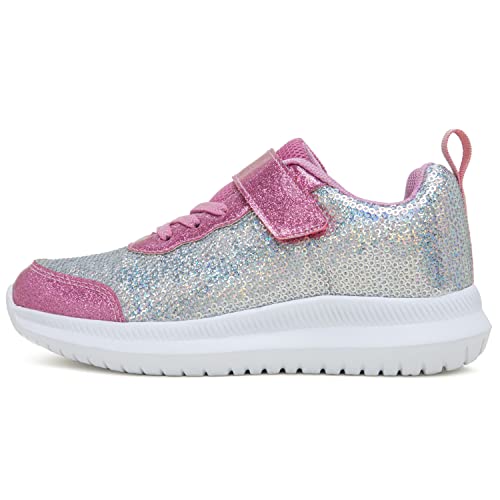 Toandon Little Girls Kids Sneakers Sequins Shoes Breathable Lightweight Elastic Band Athletic Sport Running Walking Fashion Child Strap Non Slip Hook And Loop Closure Sneakers Purple Silver Size 3 #TOP5