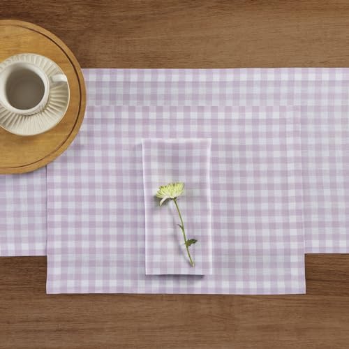 Solino Home Linen Gingham Cloth Napkins Set of 4-100% Pure Linen Lilac Dinner Napkins 20 x 20 Inch for Summer - Handcrafted and Machine Washable - Gingham Check by Solino Home - Image 3