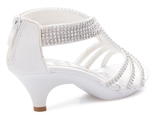 Image of Olivia K Girls' Kids Open Toe Strappy Rhinestone Dress Sandal Low Heel Shoes - Wedding, Dress, Dance, Flower Girl