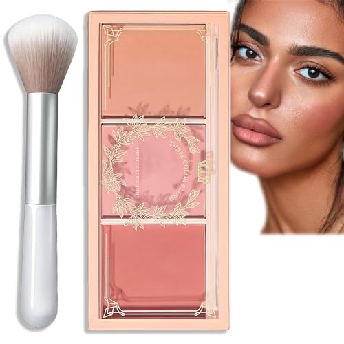 3-in-1 Matte Blush Powder, Long-Lasting, Sweat-Resistant Blushers for Cheeks Make Up, Non-greasy Blusher Creates Lustrous and Bright Skin