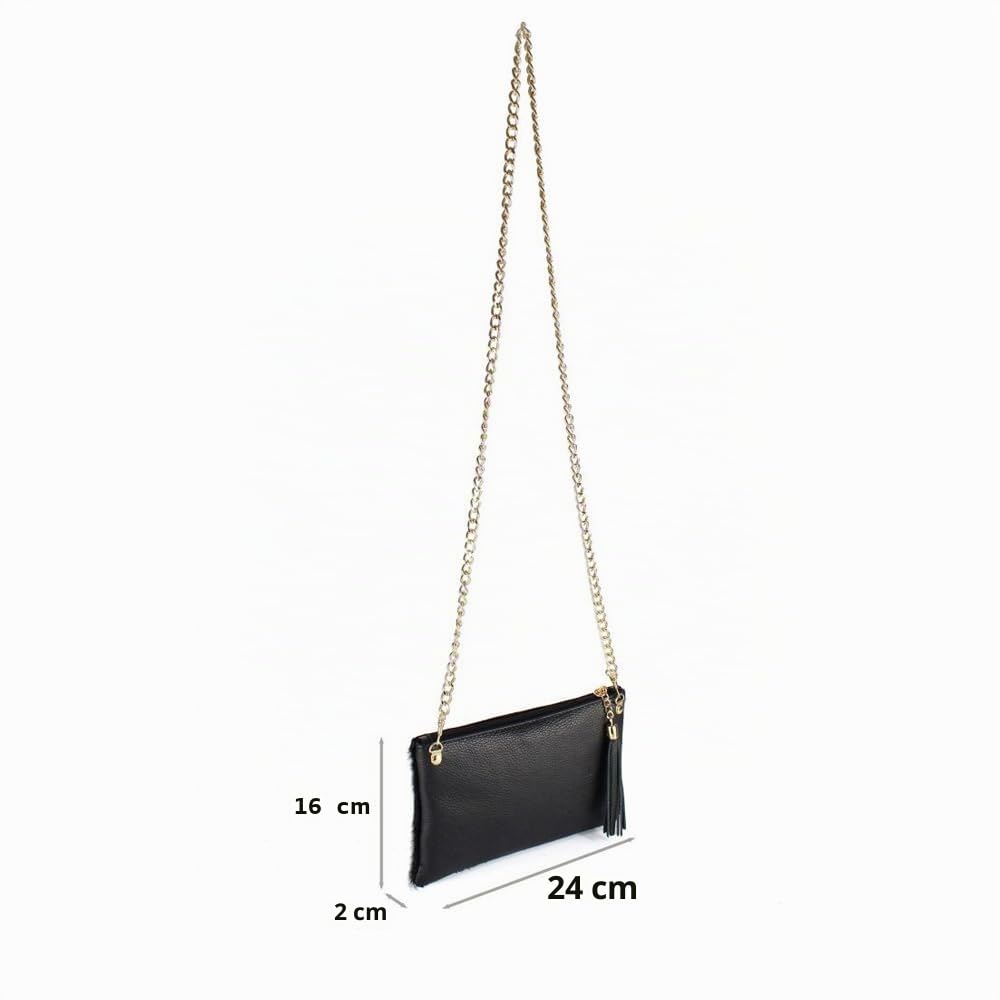 FrasiBags Borsa Pochette in Cavallino, Borsa Tracolla Donna con Frange, Borsa Fur Animalier Maculato Made in Italy