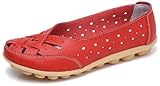 Fangsto Women's Cowhide Leather Shoes Loafers Flats Sandals Slip-On Cutout US Size 8.5 Red