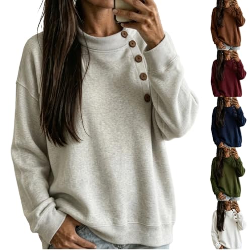 Womens Crewneck Sweatshirt Decorative Button Long Sleeve Airport Top - image 1