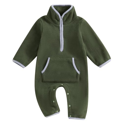 BemeyourBBs Newborn Baby Boy Girl Winter Clothes Warm Zipper Fleece Romper with Pockets Long Sleeve Jumpsuit One Piece Outfit