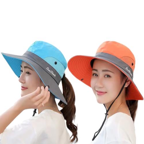 Outdoor UV Sun Protection Waterproof Breathable Face Neck Flap Cover Folding Sun Hat for Men/Women (Blue Orange)