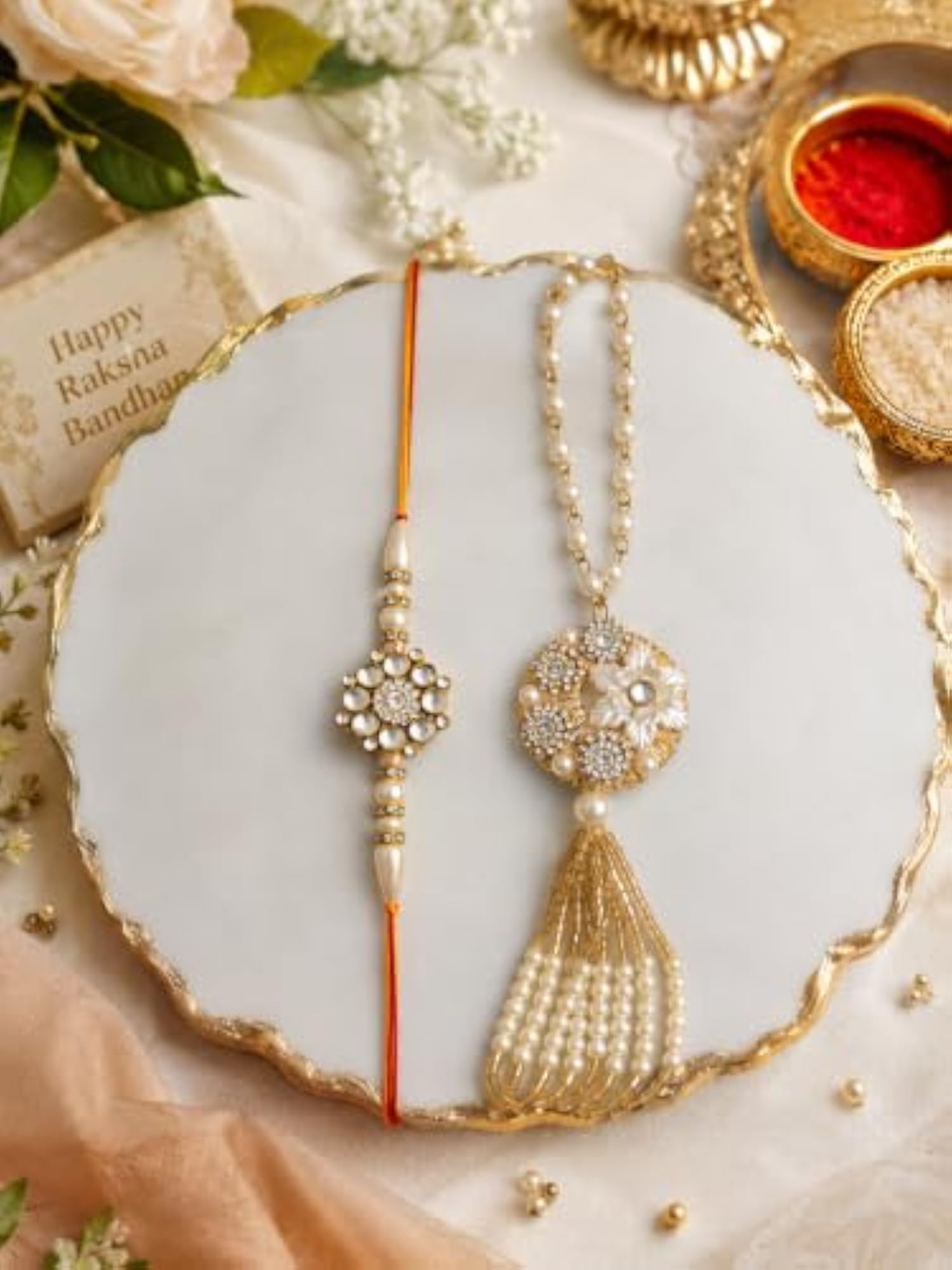 Designer Pearl & Kundan Bhai Bhabhi Rakhi Set