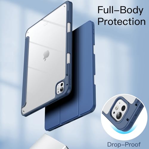 Image of JETech Cover Case for iPad Pro 11-Inch M5 /M4 2025 /2024 (6th /5th Generation) with Pencil Holder, Clear Transparent Back Shell Slim Stand Shockproof Tablet Cover, Auto Wake /Sleep (Navy)