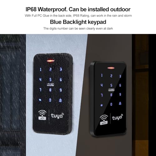 WiFi-TUYA-Smart-APP-Access-Controller-125KHz-1356MHz-RFID-KeyboardIP68-Waterproof-Touch-Panel-Backlight-Stand-Alone-Door-Access-Control-Keypad-10pcs-Blue-Keyfobs-Tags
