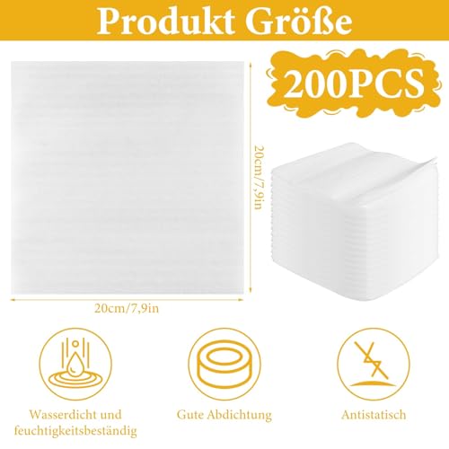 LOLYSIC 200 Stück Verpackungsmaterial 20 x 20cm Umzug Schaumfolie Schaumstoffverpackung, Umzugsverpackung für Umzug Geschirr Lagerung Gläser Weinflaschen Versand