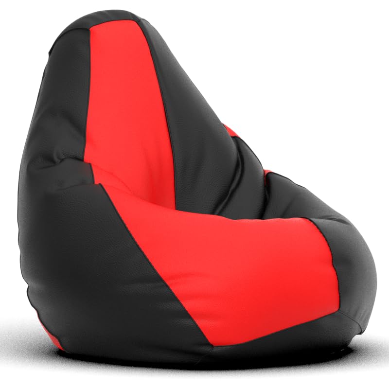 Image of Biggie Bean Bag 3XL Bean Bag Chair with Beans Filled-Perfect for Living Room,Bedroom,Study-Sale Design(Regular-Black Red)-Faux Leather