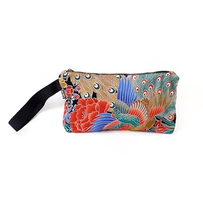 SUMI Borsa da polso in stile Giapponese, Pochette giapponese versatile da donna, 24 x 17 cm, cerniera, due lati: stampa tradizionale giapponese e retro liscio. Interno resistente (Paradise)