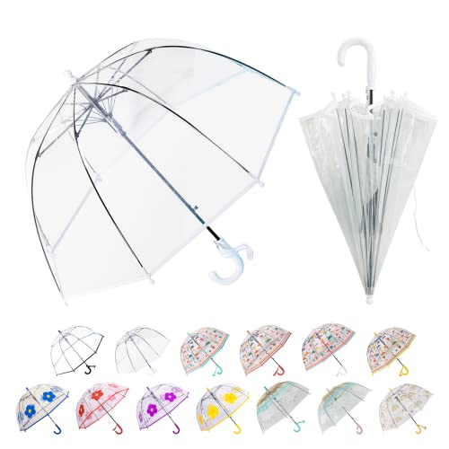 Llanxiry Umbrella Kids Clear Bubble Auto Open Umbrellas For Rain Children's Safe Transparent Dome Waterproof Stick Lightweight Umbrella For Boys Girls (Clear-White) #TOP13