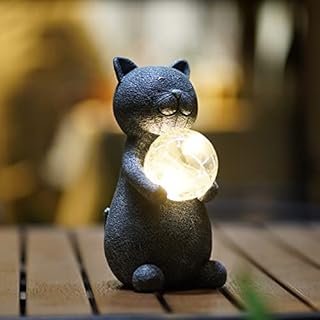 Yeemoo dekoracyjne figurki ogrodowe dla kotów, do użytku na zewnątrz, dekoracja ogrodowa, figurka z piłką solarną, zabawny prezent dla kobiet, na urodziny, wodoodporne, zwierzęta dla mamy, babci,