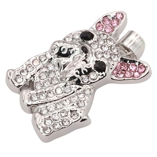 Collier pendentif bouledogue argenté et strass éclatants de qualité B251