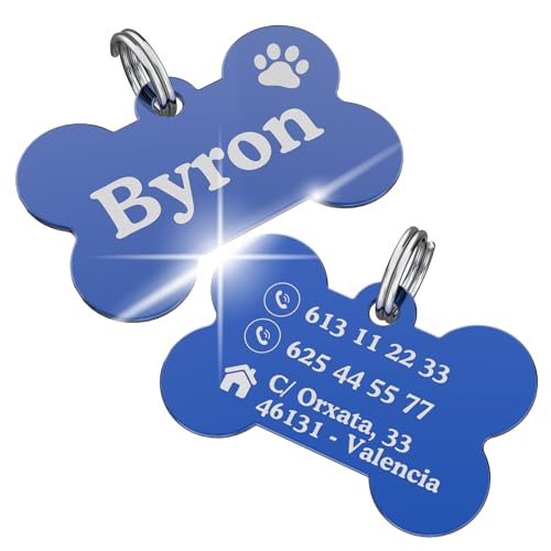 ErenBros Chapa perro grabada con nombre | Placa perro personalizada de acero inoxidable | Diseño único y duradero | Ideal como regalo para mascotas (Azul, Perro)
