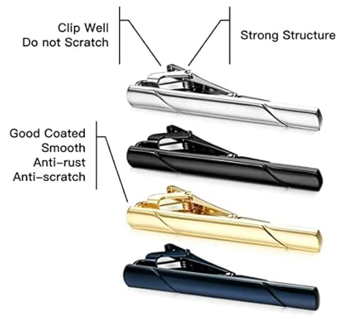 لينغيهر مشابك ربطة عنق للرجال، اسود وذهبي وازرق ورمادي وفضي لربطات العنق العادية، افكار هدايا صندوق فاخر (تصميم انيق)