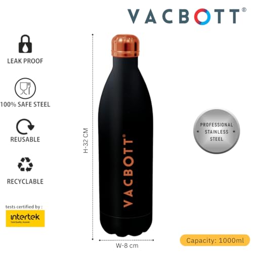 Image of Clay Craft Vacbott Stark Velvet Double Walled|18 Hours Hot and 24 Hours| Cold Water Bottle Vacuum Insulated Flask Bottle 1000 ml|2 Piece, Steel Water Bottles for School, Office, Home, Gym, Leakproof