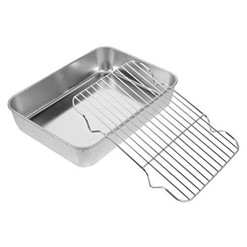 FONDOTIN 1 juego Plato Inoxidable para Asar con Rejilla Bandeja de Horno para Barbacoa y Pasteles para Hogar y Reuniones Resistente y Duradero