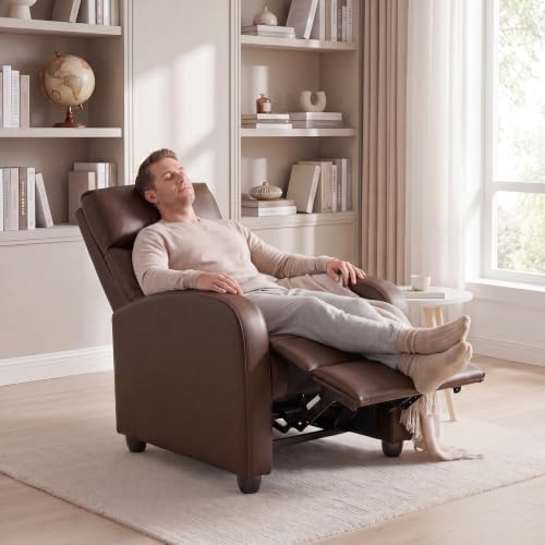 Image of Manual Recliner Chair, Oversized Lazy Boy Reclining Sofa with Adjustable Backrest & Extended Footrest, Ergonomic Single Recliner Couch for Home Theater Seating, Living Room, Bedroom, Brown