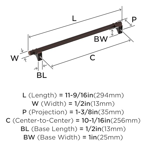 Image of Amerock Davenport 10-1 /16 inch (256mm) Center-to-Center Oil-Rubbed Bronze Cabinet Pull, BP36620ORB