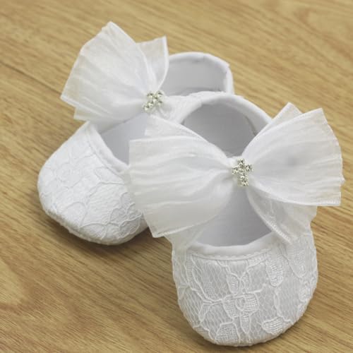 Nihao Baby Girls White Baptism Shoes and Headband Set Christening Dress Shoes3