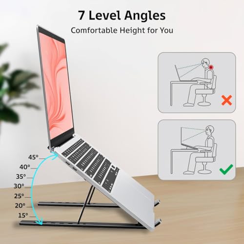 Image of Laptop Stand Adjustable Foldable Metal Laptop Riser Portable Notebook Stand with Multi Angle Positions Desktop Laptop Holder Stand for Desk Use Black