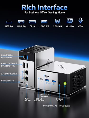 Image of GMKtec Mini PC M8 Desktop Computer AMD Ryzen PRO 6650H (6C /12T 4.50Ghz) Dual NIC LAN 2.5GbE, 16GB LPDDR5 RAM + 512GB Hard Drive PCle SSD, Oculink, USB4, HDMI, USB-C (Pack of 2)
