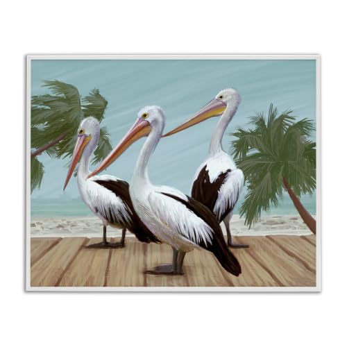 Tropical Pelicans Beach Boardwalk, 24 x 30 Inch Framed Giclée Print