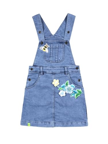Image of KiddoPanti Girls Solid A-Line Fit Pinafore 5 Pocket Denim Dungaree Skirt