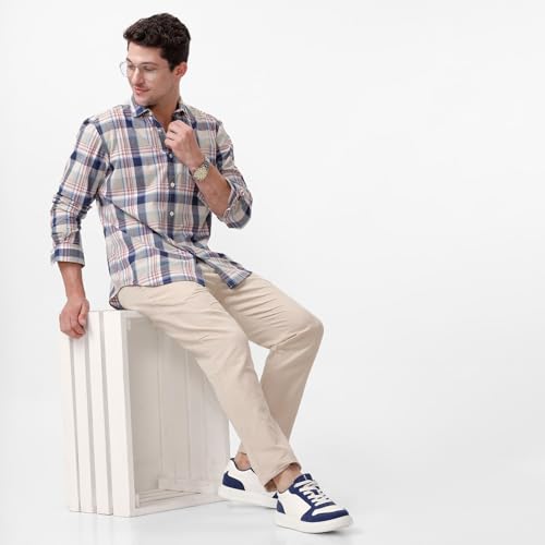 Image of BASICS 100% Cotton Checked Shirt for Men | Slim Fit | Everyday Smart Casual Wear | Full Sleeve