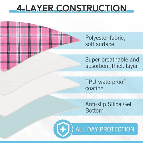 Image of Washable Pee Pads for Dogs - 24 inchx36 inch 4PCS, Whelping Pad for Puppy Training, Playpen Crate Bed Floor Protector, Reusable Dog Potty Pads Non-Slip, Super Absorbent & Odor Controlling, Pink Plaid