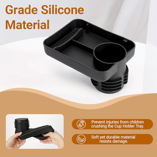Image of Car Seat Cup Holder Snack Tray - Travel Tray for Kids Car Seat,Silicone Car Seat Cup Tray, Travel Tray for Car Seat with Expandable Base Fits Most Cup Holders