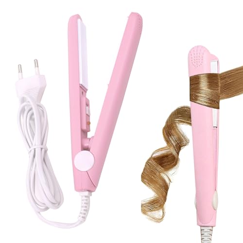 Piastra per capelli 2 in 1,Mini Raddrizzatore Portatile per Capelli, Piastra Calda Elettrica in Ceramica,per Casa o Salone,Rosa