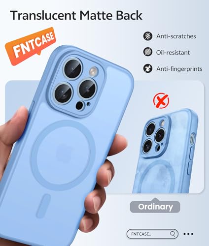 Image of FNTCASE for iPhone 13 Pro Case: [Compatible with Magsafe] Translucent Matte Cases with [Full Camera Protection] [Screen Protector] Military Grade Shockproof Protective Phone Cover - Light Blue