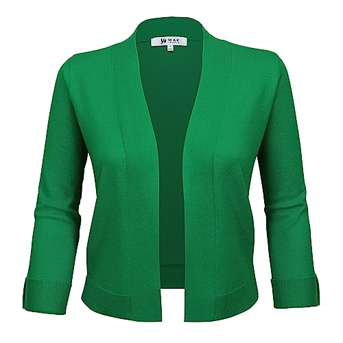 Image of YEMAK Women's Crop Cardigan Sweater - 3 /4 Sleeve Open Front Classic Basic Knit Bolero Cropped Soft Lightweight Knitted Top