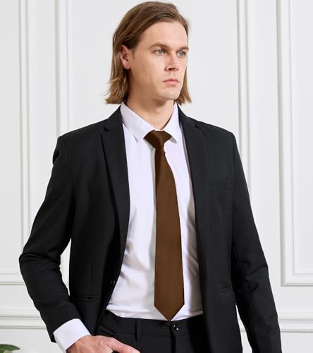 Image of KOOELLE Men's Ties Solid Pure Color Plain Neckties Formal Black Ties For Men