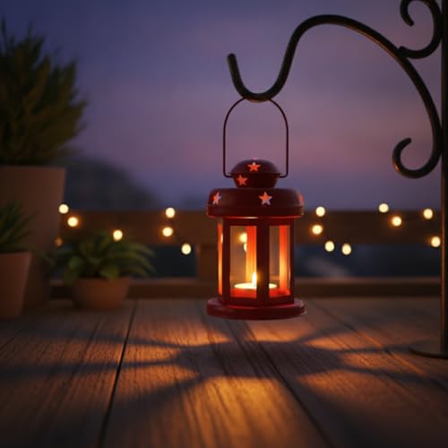 Image of Mini Metal Tea Light Lantern Set of 2 Red Candle Holder Home Decor | | Perfect for Living Room, Bedroom, Pooja Space, Festive Decor, Weddings, Housewarming & Gifting Ideal for Diwali, Wedding