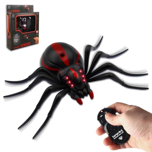 Pixibond Remote Control Spider Toy Realistic RC Spider Electronic Animal Toy with LED Eyes & Wriggling Legs Electric Wireless Remote Control Spooky Crawlers Prank Halloween Birthday Gifts