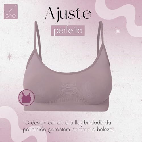 SHE BY MASH Top Sutiã Sem Bojo Sem Costura Alças Finas Confortável Anatômico Secagem Rápida, Rosa Qu