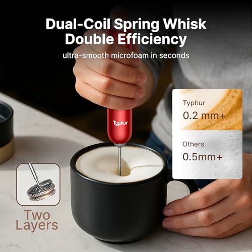 Image of InstaWhisk Milk Frother with Variable Speed, Rechargeable Coffee Frother Wand with Detachable Double Whisk, Handheld Electric Stirrer for Latte, Cappuccino, Matcha, Almond Milk, Protein, Red