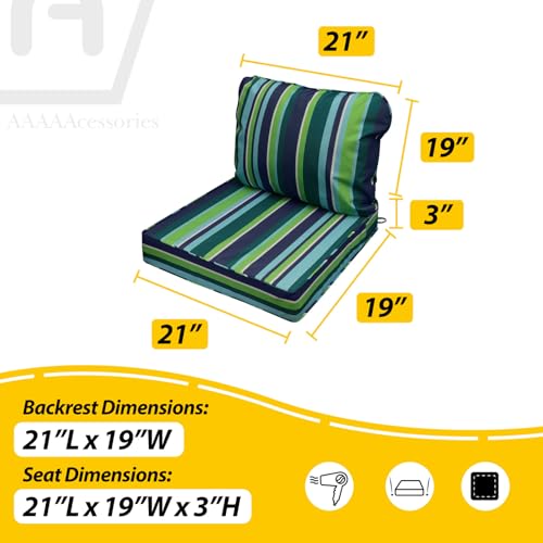 Image of AAAAAcessories Outdoor Seat Cushions for Chairs, Fade-Resistant, Waterproof Patio Furniture Replacement Cushions, 21 inch x 19 inch x 3 inch + 21 inch x 19 inch, Stormy Teal Coastal Stripe