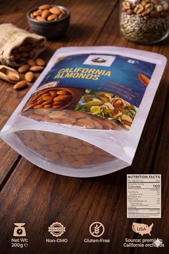 Image of Sampann Griha California Almonds 200g | Large Brown Badam Whole | Crunchy Raw Nuts Healthy Snack | Fresh Hygienic Pack | Dry Fruits for Daily Nutrition, Diet, Energy Boost & Heart Health Support