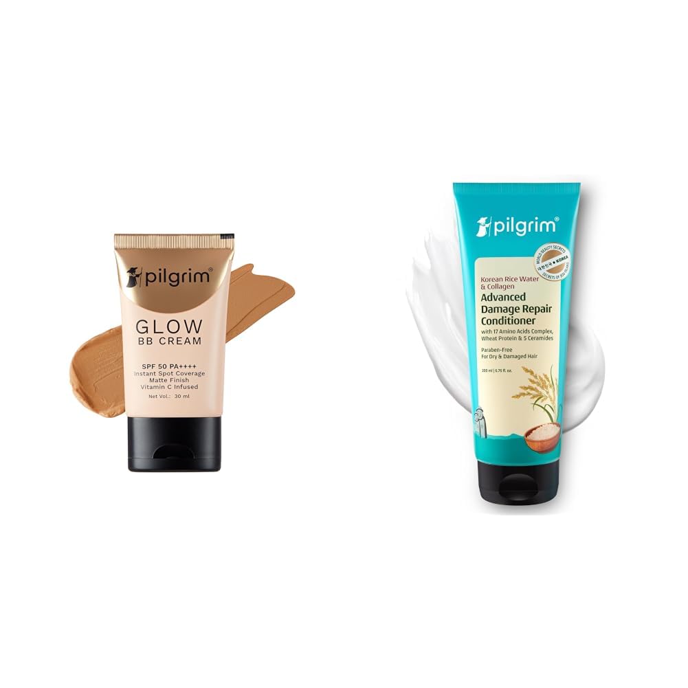 Pilgrim Almond Glow 3-In-1 Medium BB Cream SPF 50 PA++++ With Niacinamide, Hyaluronic Acid & Vit C For All Skin & Korean Rice Water & Collagen Advanced Damage Repair Conditioner - 200ml-image-31