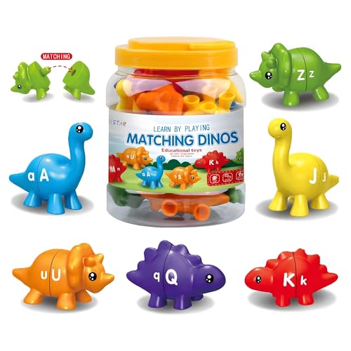 Image of J-hong Matching Dinos Toys - 26 Pieces, Counting & Sorting, Shape & Colour Sorting, Letters Dinos Toys, ducational Learning for 1,2,3 Year Old Toddlers Boys Girls