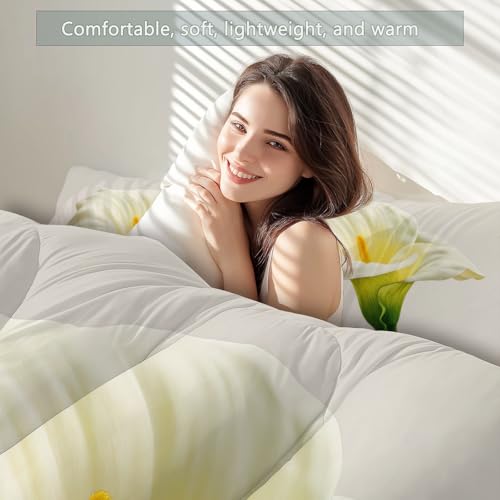 Couette 200x200 en microfibre douce blanche avec imprimé floral fleurs de calla