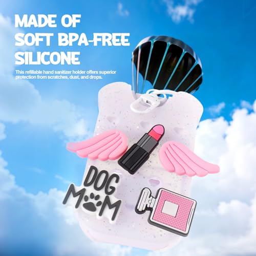 Image of Mity rain Hand Sanitizer Spray Case Compatible With Touchland, Cute Silicone Hand Sanitizer Holder Keychain with 4 Charms, Portable Refillable Sanitizer Accessory, Gift for Women And Teens